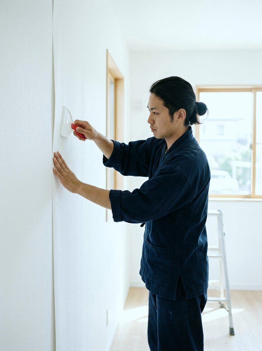 壁紙を張る内装職人